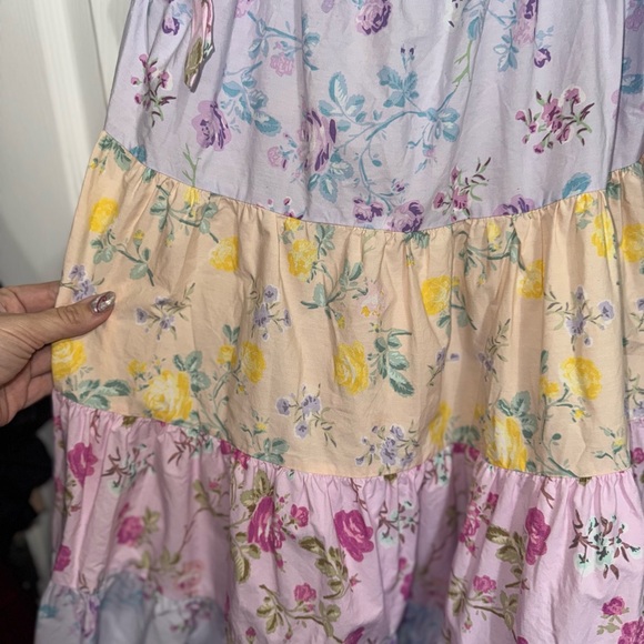LoveShackFancy Lavender Yellow and Pink Floral Dress with Ribbon Straps - Picture 4 of 4